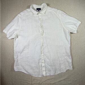Charles Tyrwhitt Mens 3XL White Linen Classic Fit Short Sleeve Button Shirt Big